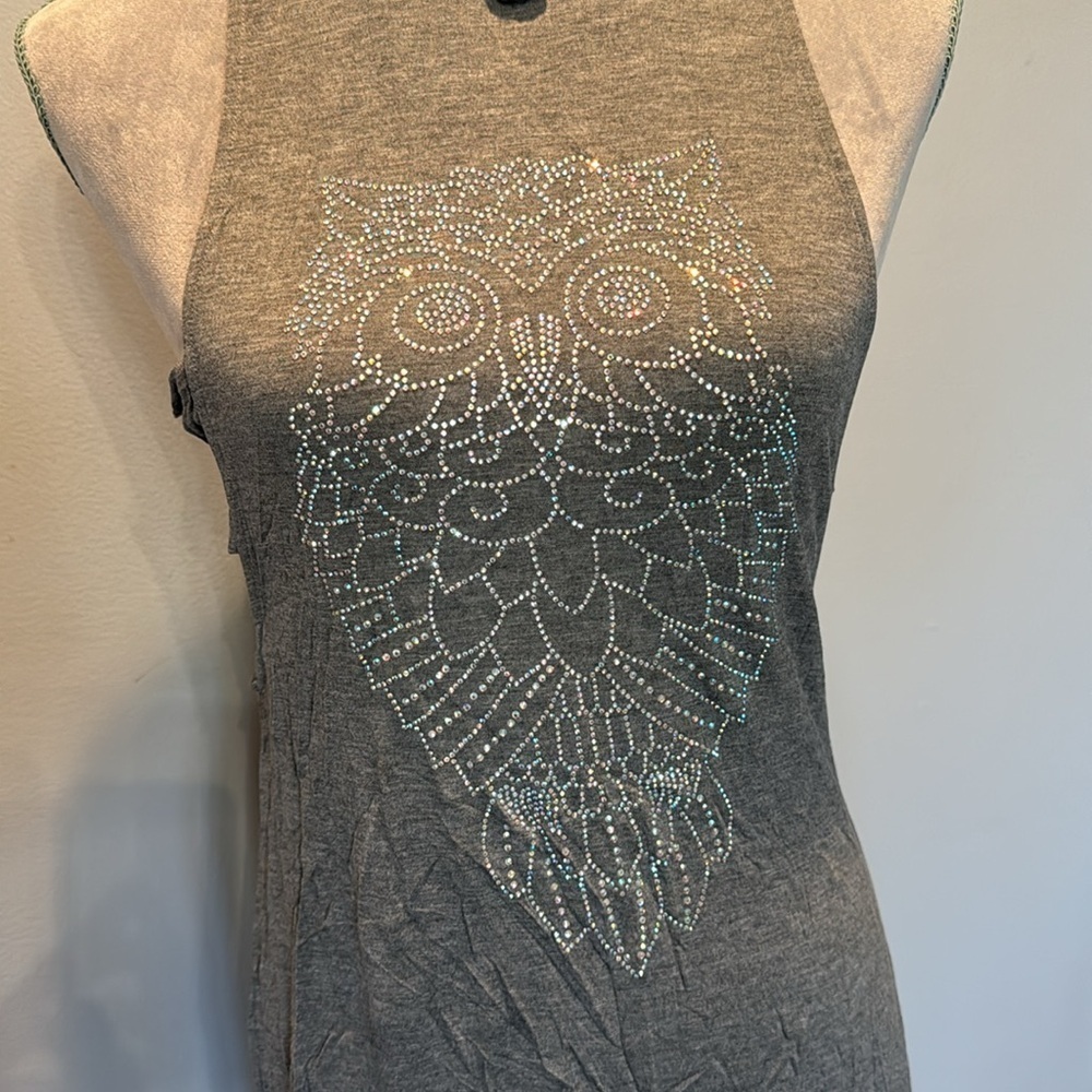 Owl blingged out tank side cut out NWT S